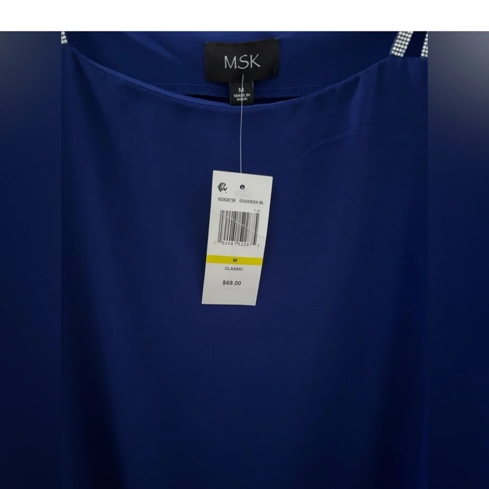 NWT MSK Chiffon Drape Rhinestone-Strap Blue Blouse Women’s Size Medium - Picture 4 of 12